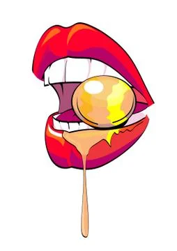 Lips biting a candy Stock Illustration