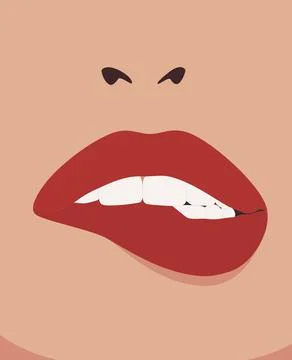 Lips biting. Stock Illustration