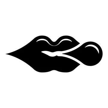 Lips blowing bubble gum chewing icon black color vector illustration image .. イラスト素材