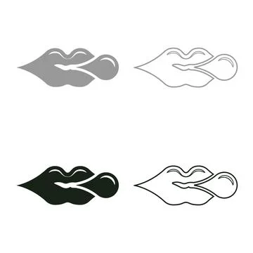 Lips blowing bubble gum chewing set icon grey black color vector illustrati.. Stockillustratie
