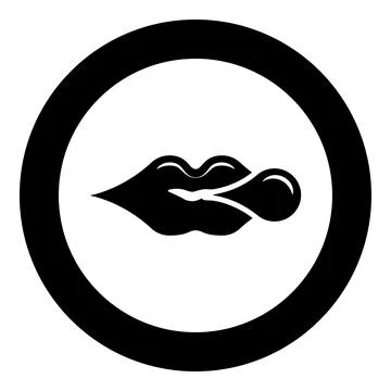 Lips blowing bubble gum chewing icon in circle round black color vector ill.. Illustrazione stock