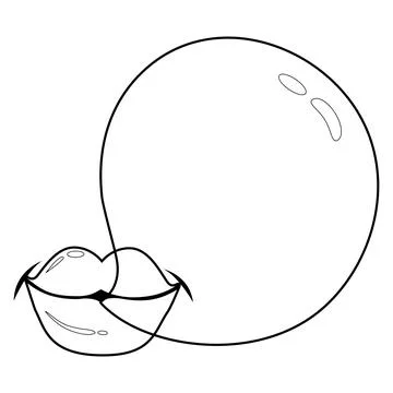 Lips blowing a bubblegum bubble. Vector black and white coloring page Stock Illustration