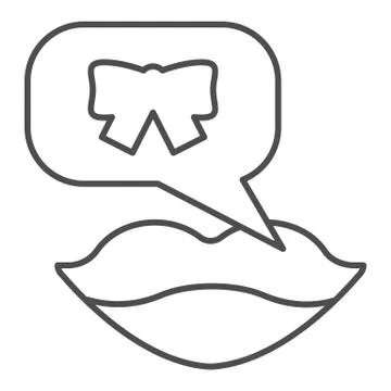 Lips congratulation dialog thin line icon. Smiling woman mouth with speech Stock Illustration