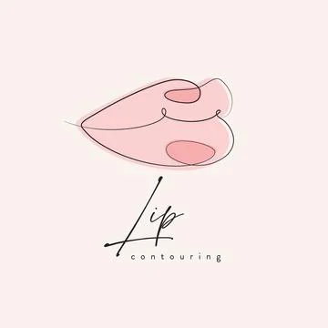 Lips contouring in linear style beige Stock Illustration