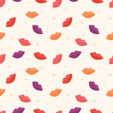 Lips with different colored lipsticks seamless pattern Gift Wrap wallpaper backg Stock Illustration