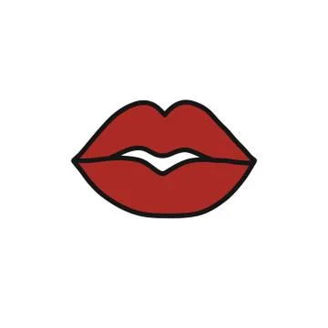 Lips doodle icon, vector color illustration Stock Illustration