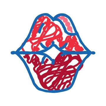 Lips drawing with red scribble showing communication difficulty Stock Illustration