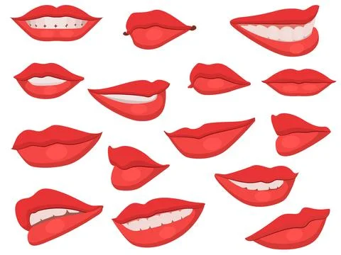 Lips expressing different emotions, Stock Illustration
