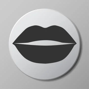 Lips grey vector icon on round button with shadow Stock Illustration