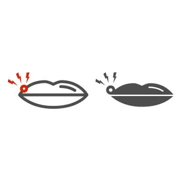 Lips with herpes line and solid icon, healthcare concept, mouth sores sign on Stock Illustration