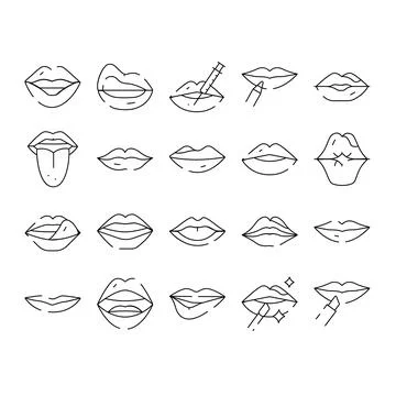 Lips icon set showing cosmetic beauty and injection Stock Illustration
