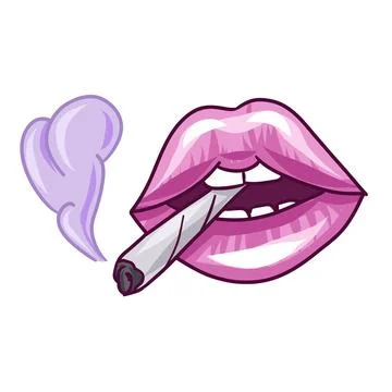 Lips with the image of Marijnauna. Lips let out smoke vector. cannabis weed Ilustración de archivo