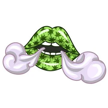 Lips with the image of Marijnauna. Lips let out smoke vector. cannabis weed Ilustración de archivo