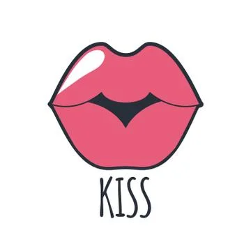 Lips kiss. Vector patch, sticker isolated on white. Cool sexy red kissed Stock Illustration
