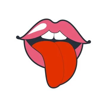 Lips kiss. Vector patch, sticker isolated on white. Cool sexy red kissed Stock Illustration