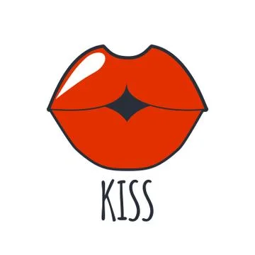 Lips kiss. Vector patch, sticker isolated on white. Cool sexy red kissed Stock Illustration