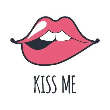 Lips kiss. Vector patch, sticker isolated on white. Cool sexy red kissed Stock Illustration