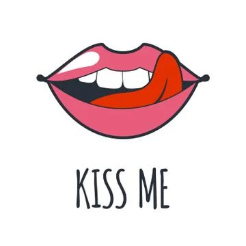 Lips kiss. Vector patch, sticker isolated on white. Cool sexy red kissed Stock Illustration