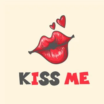 Lips kiss. Vector patch, sticker isolated on white. Cool sexy red kissed Stock Illustration