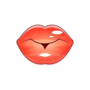 Lips kiss. Vector patch, sticker isolated on white. Cool sexy red kissed. Sel Illustrazione stock