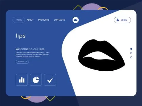 Lips Landing page website template design Free Stock Illustration