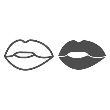 Lips line and solid icon, passion concept, Kiss sign on white background, Lips Stock Illustration
