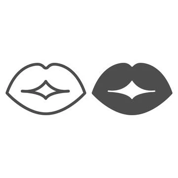 Lips line and solid icon, passion concept, Kiss sign on white background, Lips 스톡 일러스트