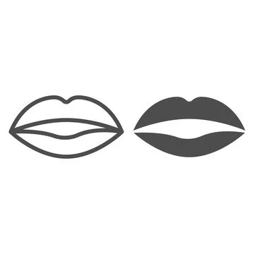 Lips line and solid icon, passion concept, Kiss sign on white background, Lips Illustrazione stock