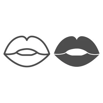 Lips line and solid icon, passion concept, Kiss sign on white background, Lips 스톡 일러스트