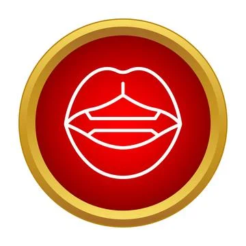 Lips line art icon on red button Ilustración de archivo