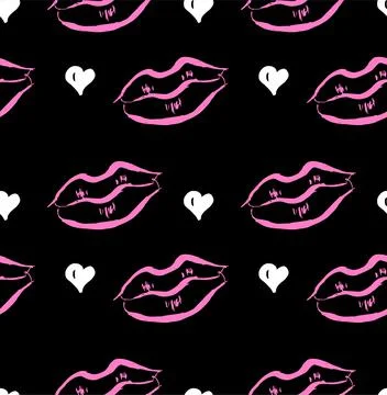 Lips line art seamless pattern. Stock Illustration