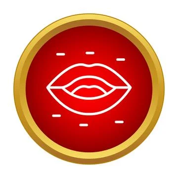 Lips line icon in red circle communicating speech Stock Illustration
