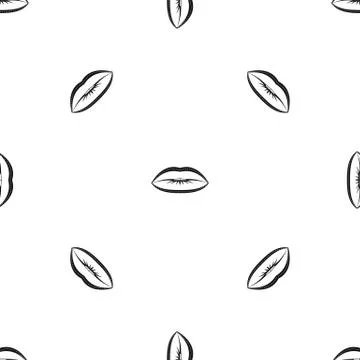 Lips with lines drawn around it pattern seamless black Illustrazione stock