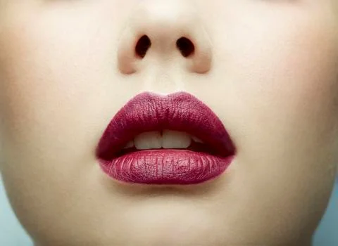 LIPS WITH LIPSTICK CLOSE UP Stock Photos
