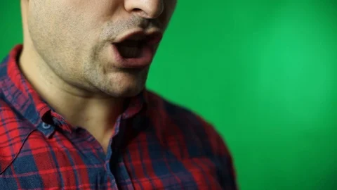 Lips of man talk green screen background Stock Footage 87138030
