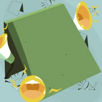 Lips Megaphones Loudly Making New Announcement To The Public. Girls Mouth Line Stock Illustration