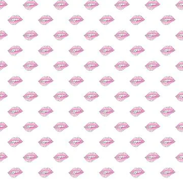 Lips. Mouths and teeth. Seamless pattern. Pink vector background Stock Illustration