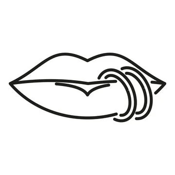 Lips with multiple piercing rings line art icon Stock Illustration