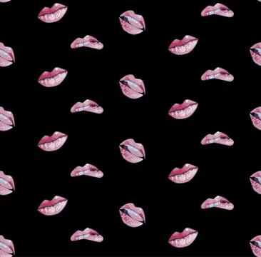 Lips pattern. seamless pattern with woman s pink kissing flat lips Illustrazione stock