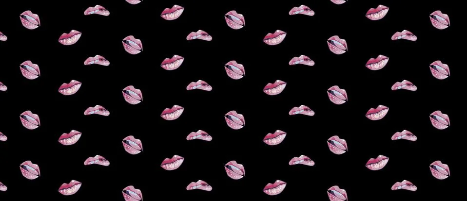 Lips pattern. seamless pattern with woman s pink kissing flat lips Stock Illustration