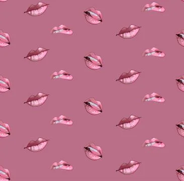Lips pattern. Vector seamless pattern with woman s pink kissing Illustrazione stock