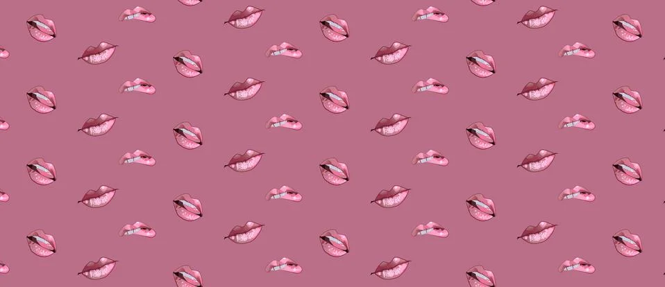 Lips pattern. Vector seamless pattern with woman s pink kissing Illustrazione stock