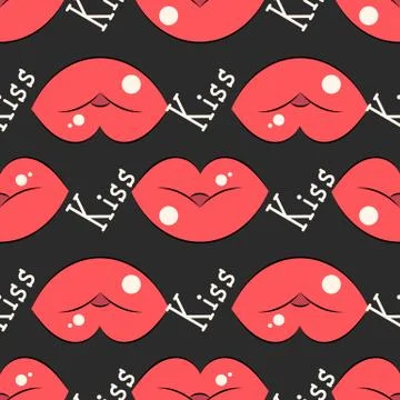 Lips pattern. Vector seamless pattern with woman s red and pink kissing flat  Stock Illustration