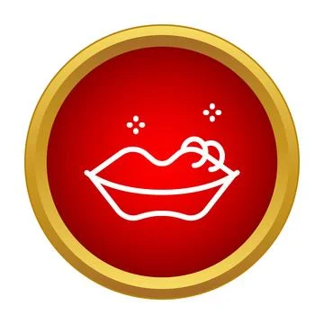 Lips with piercing icon on red background Ilustración de archivo