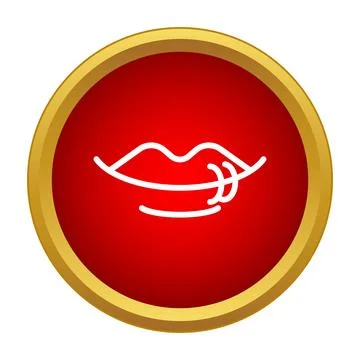 Lips with piercing icon on red button Stock Illustration