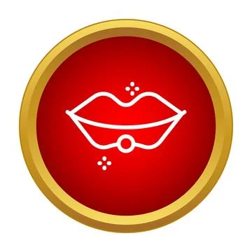 Lips with piercing icon on red circle Ilustración de archivo