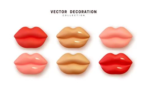 Lips realistic 3d render of red and pink and cinnamon shades. Women's shape.. Stock-Illustration
