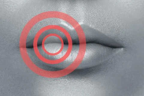 Lips with red circles. Affected or problem area. Healthcare or beauty concept Stock Photos