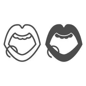 Lips ring piercing line and solid icon, sensuality concept, pierced lips sign on Stock Illustration