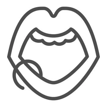 Lips ring piercing line icon, sensuality concept, pierced lips sign on white Stock Illustration